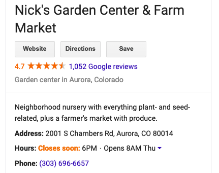 Nick's Garden Center & Farm Marketing GMB Listing - Buhv Designs