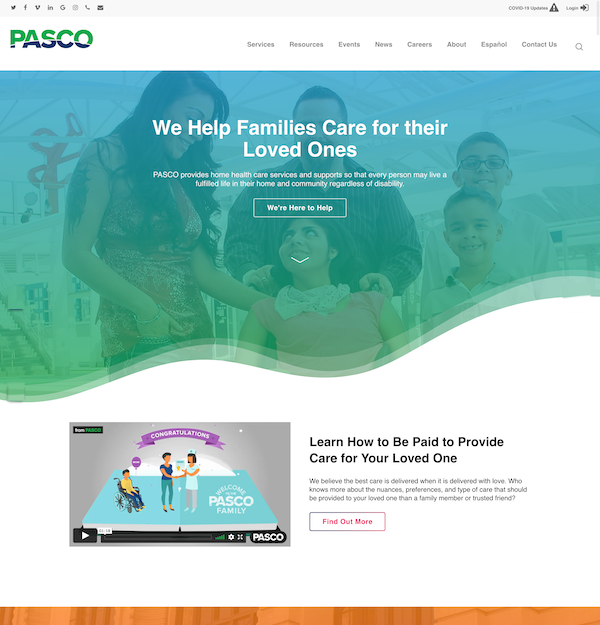 PASCO Home Health Care homepage screenshot BUHV